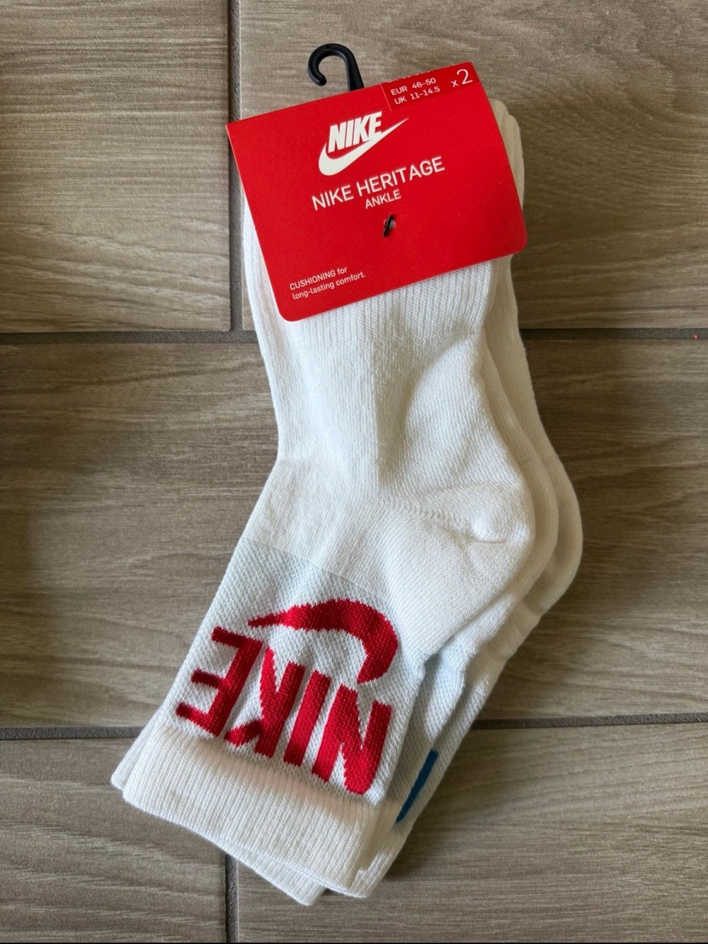 Nike Heritage Crew Socks 2 Pair White Red Blue X- Large Vintage Style
